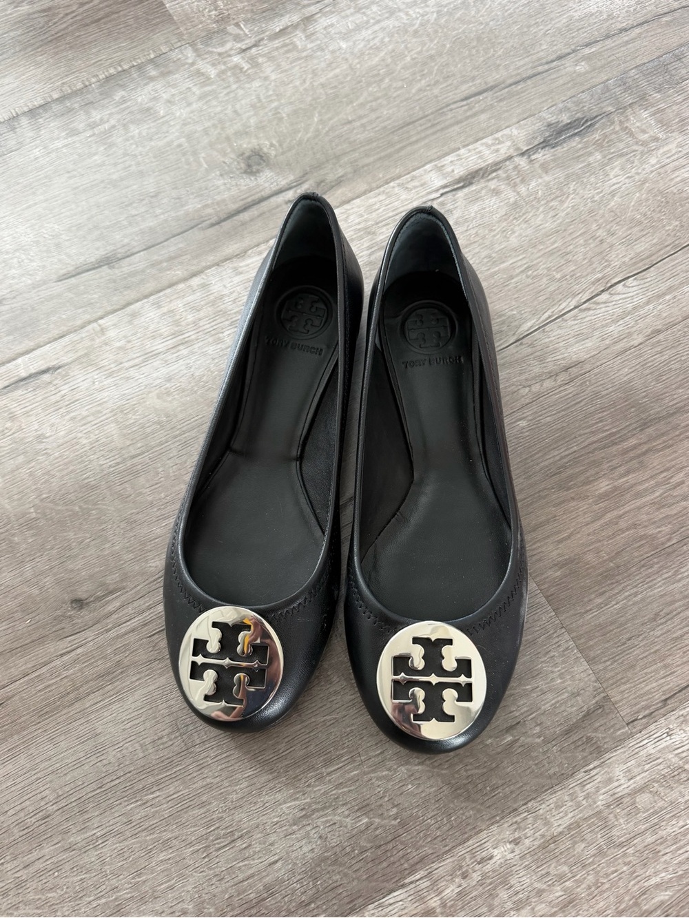 Tory Burch Minnie Travel Ballet Flats – Black Leather, US 8